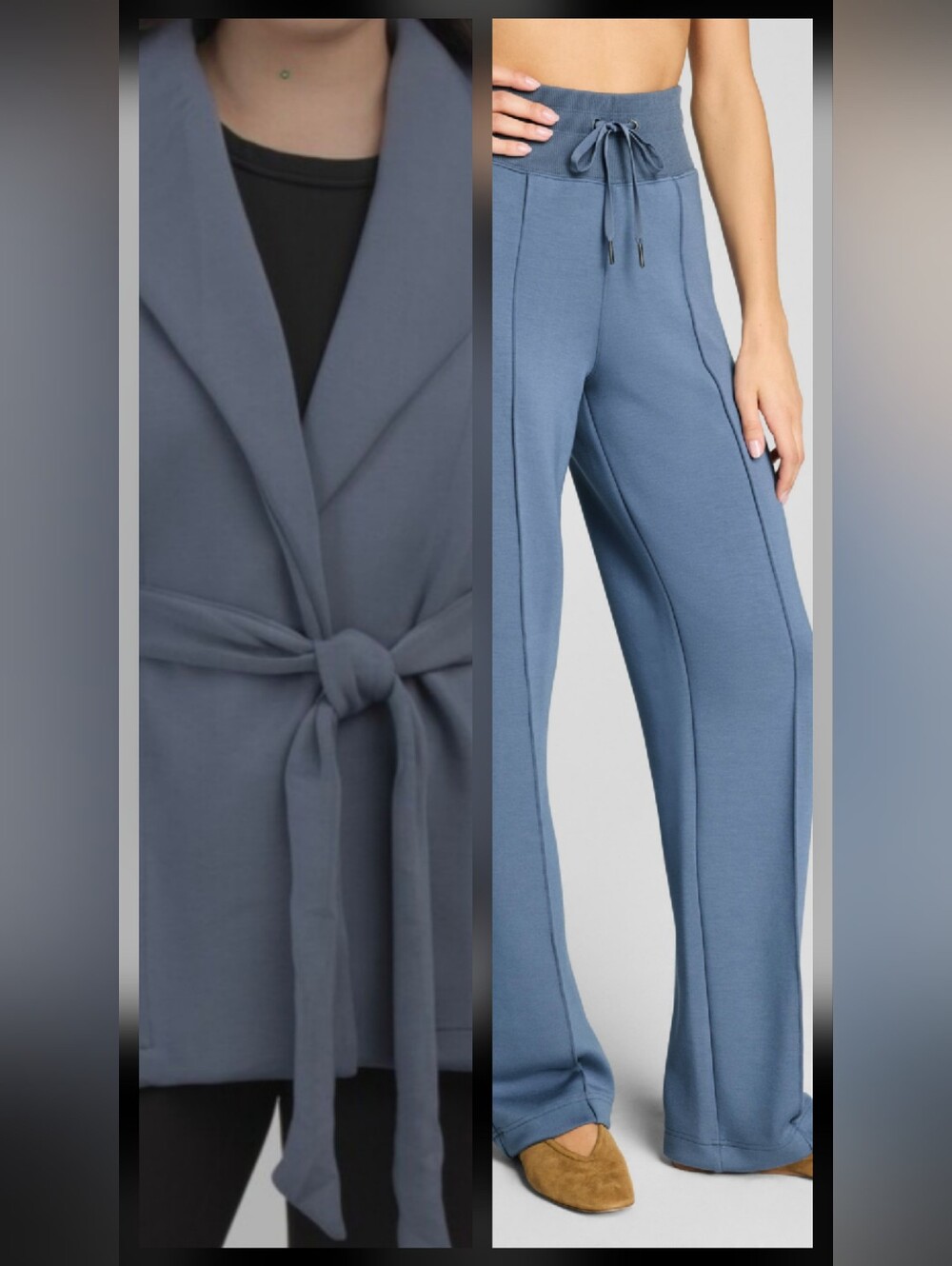 SPANX Matching Set Blue Rain Cardigan Top Jacket-Tie Belt  Wide Leg Pant LUXE